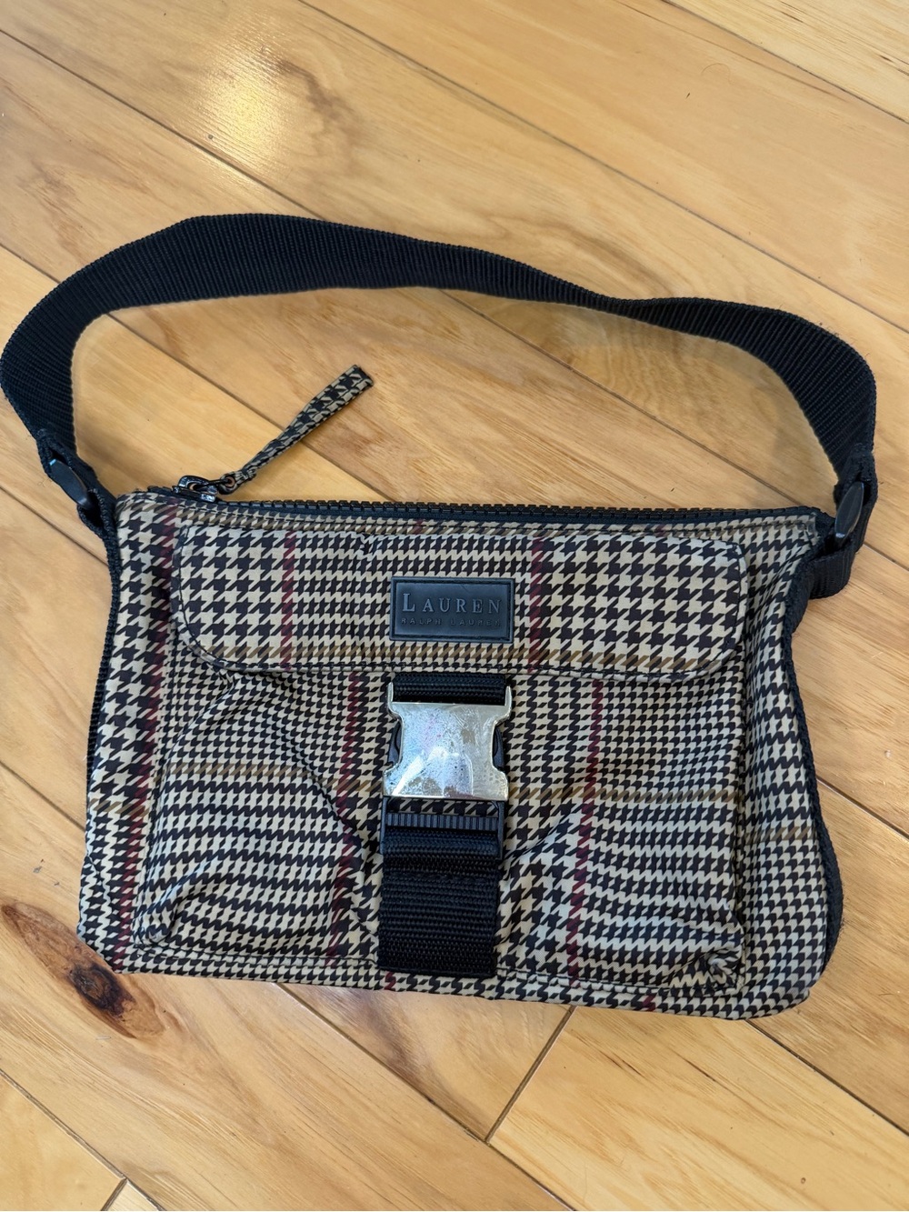 Vintage Lauren Ralph Lauren Houndstooth Buckle Shoulder Bag Y2K Dark Academia